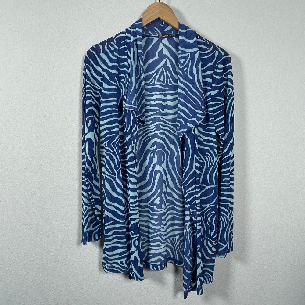 J.McLaughlin Cardigan Womens Large Blue Zebra Print Excellent Open Front Travel
